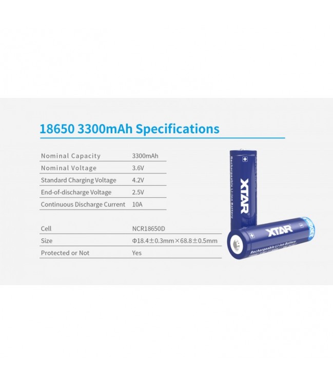 3300mah rechargeable 18650 battery XTAR with protection