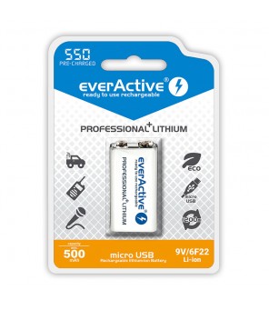 Litija akumulatora USB uzlādējama 550mAh everActive 6F22