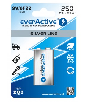 9V 250mAh akumuliators. 1gab. everActive Silver line Ready to Use 