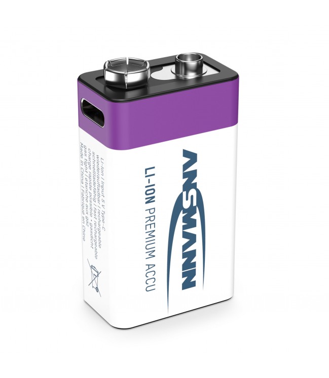ANSMANN uzlādējamas baterijas 1604 9V 400mAh (Li-Ion 3,7Wh) ar USB-C ligzdu