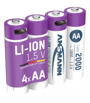 Ansmann Rechargeable batteries AA 1.5V 2000mAh (Li-Ion 3.26Wh) with USB-C socket, max discharging current 2A, 4pcs per pack 