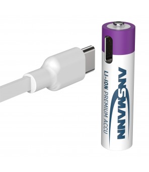 ANSMANN uzlādējamas baterijas AAA 1,5V 500mAh (Li-Ion 0,74Wh) ar USB-C ligzdu, 4 gab. iepakojumā 