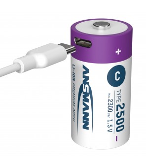 ANSMANN Uzlādējamas baterijas C 1.5V 2500mAh (Li-Ion 4.07Wh) ar USB-C ligzdu, 2gab iepakojumā