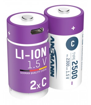 ANSMANN Аккумуляторы C 1,5V 2500mAh (Li-Ion 4,07Wh) с разъемом USB-C, 2шт в упаковке
