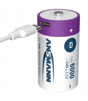 ANSMANN Аккумуляторы D 1,5V 6000mAh (Li-Ion 12Wh) с разъемом USB-C, 2 шт. в упаковке 