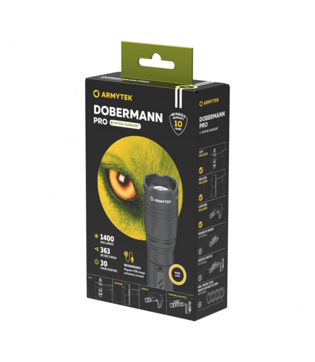 Armytek Dobermann Pro Magnet USB flashlight, cool white F07501C