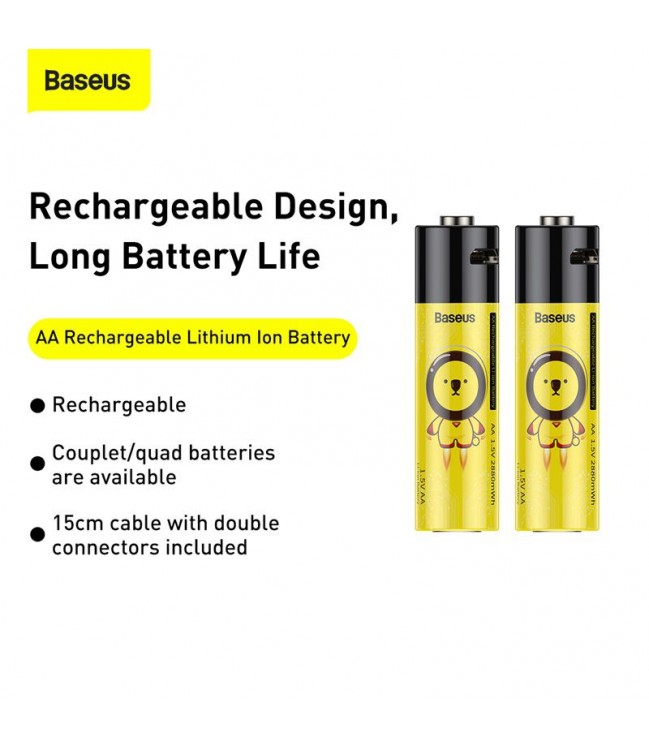 BASEUS uzlādējamās baterijas AA 1.5V 1920mAh ar mikro USB ligzdu (2 gab blisteri)