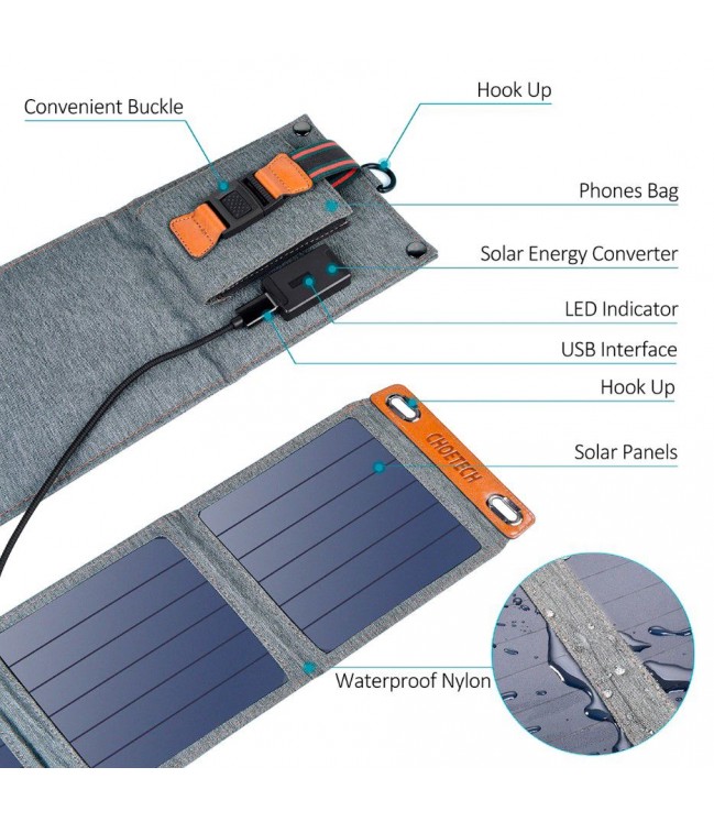 Солнечная батарея Choetech Travel 14W USB 2.1A SC004