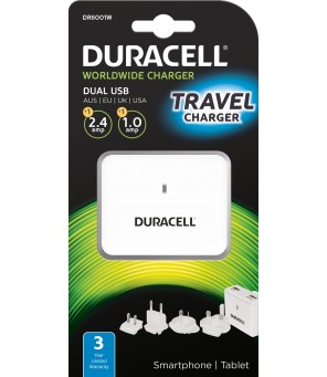 DURACELL DR6001W 2.4A + 1A Dual USB ceļojumu lādētājs