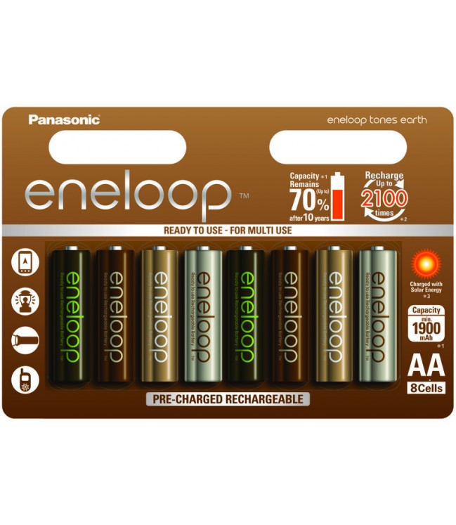 Panasonic Eneloop Tones Earth R6 AA 2000mAh pakraunamos baterijos, 8vnt