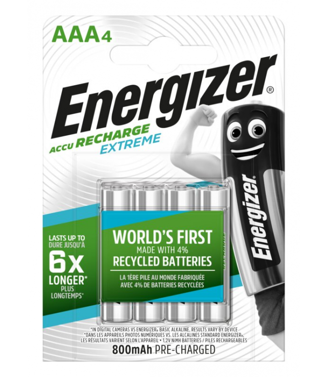 Energizer Extreme 800 mAh AAA HR3 1,2 V uzlādējamās baterijas 4gab