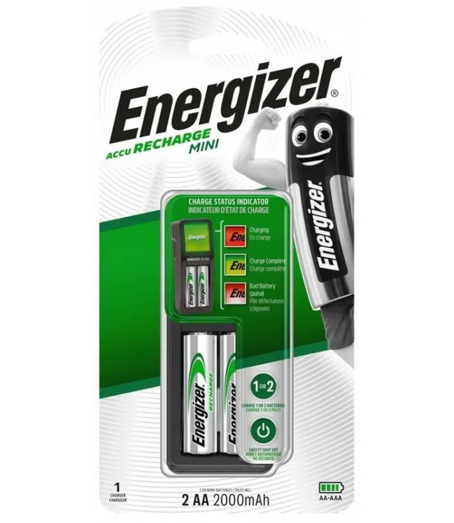 Energizer Mini akumulatoru lādētājs + 2 x R6/AA 2000 mAh baterijas