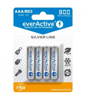 everActive Silver Line 800mAh AAA uzlādējams akumulators, gatavs lietošanai, 4 gab. 
