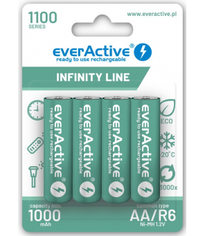 EverActive R6/AA Ni-MH 1100 mAh x 4 uzlādējamas baterijas EVHRL6-1100