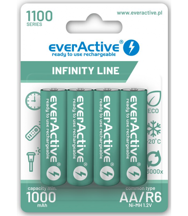 Аккумуляторные батареи EverActive R6/AA Ni-MH 1100 мАч x 4 EVHRL6-1100