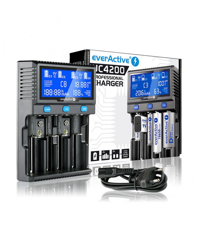 EverActive UC-4200 universal charger for cylindrical Li-ion and Ni-MH batteries