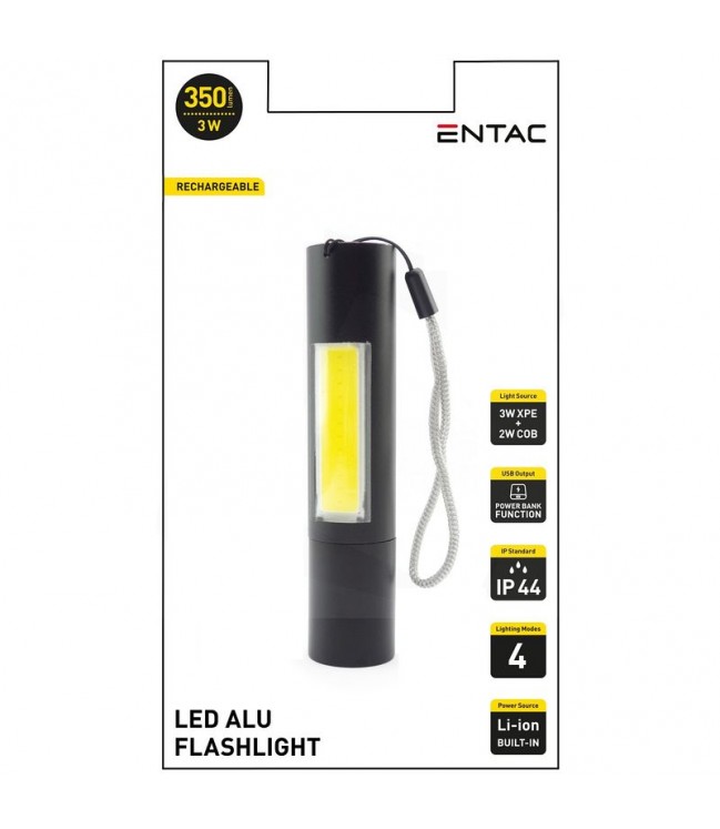 Rechargeable flashlight ENTAC 3W XPE + 2W COB