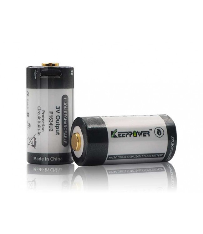 Keeppower 16340 1000mAh 3V with micro USB 2 psc.