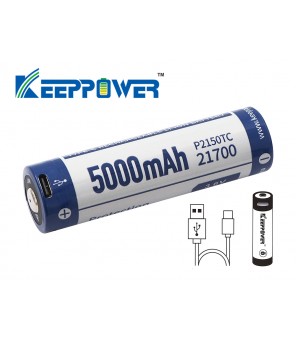 Keeppower 21700 - 5000 mAh, Li-Ion 3,7 V - 3,6 V - PCB ar aizsardzību un USB-C P2150TC