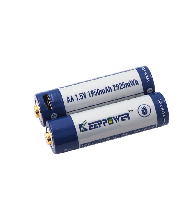 Keeppower AA 1,5 V 2925 mWh (aptuveni 1950 mAh) litija jonu akumulators (uzlādējams, izmantojot mikro USB) P1450U1 2 gab.