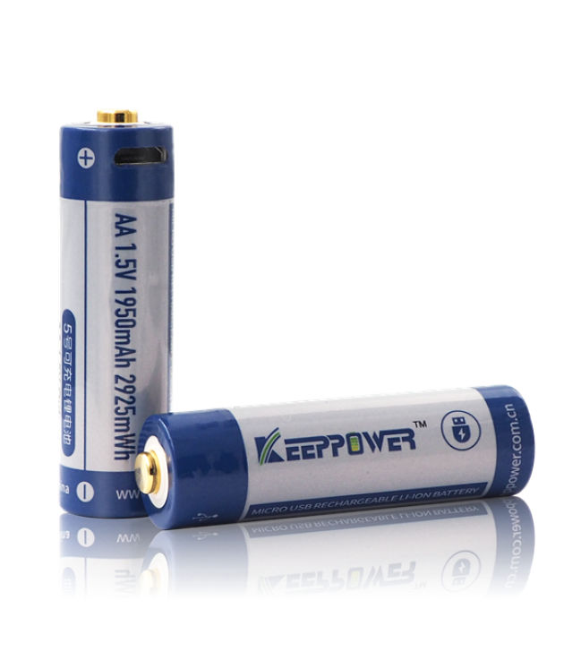 Keeppower AA 1,5 V 2925 mWh (aptuveni 1950 mAh) litija jonu akumulators (uzlādējams, izmantojot mikro USB) P1450U1 2 gab.