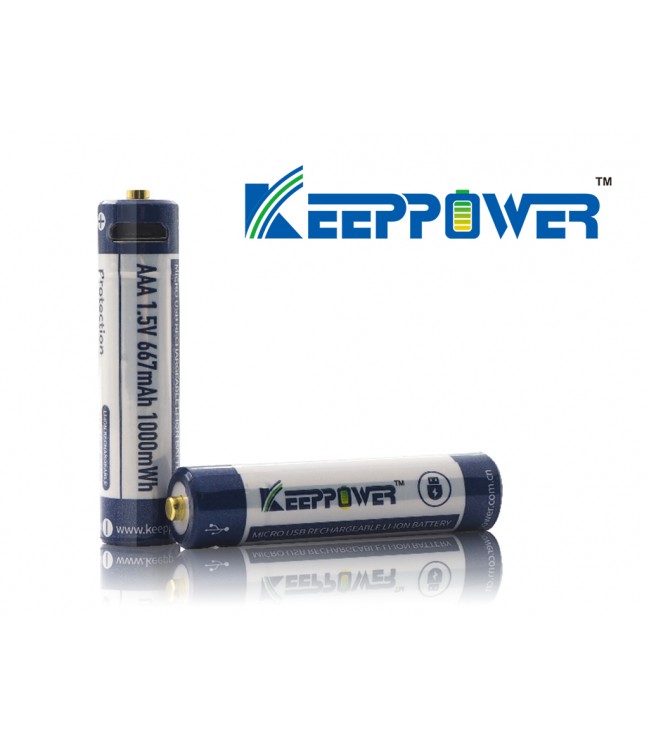 Keeppower AAA 1.5V 1000mWh (approx. 667mAh) lithium ion battery (rechargeable via micro USB) P1044U1 2 psc.