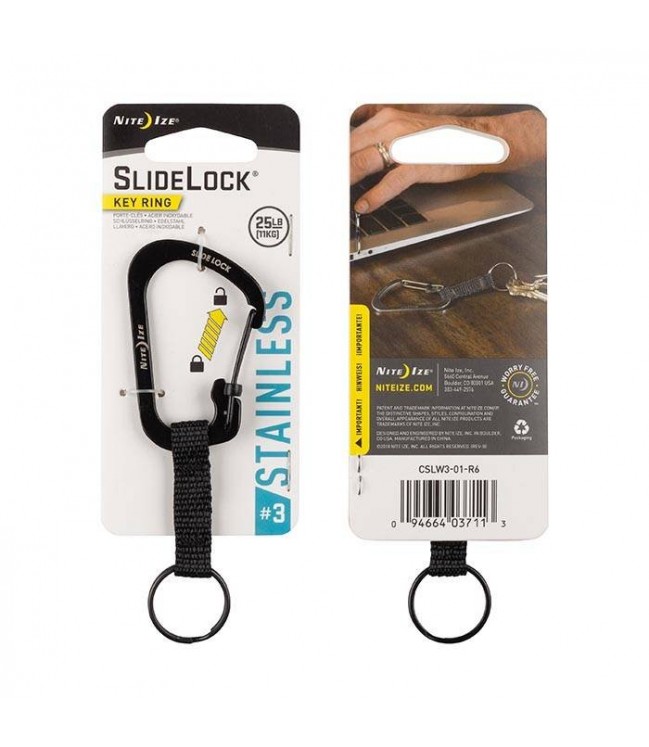 Nite Ize - SlideLock Keychain / Carabiner # 3 - Black - CSLW3-01-R6