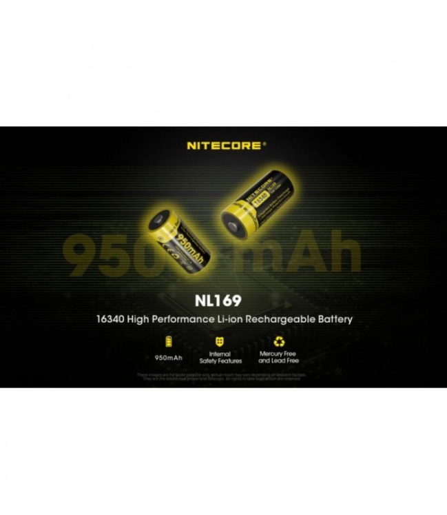 Nitecore Li-Ion akumulators 16340, 950mAh - NL169
