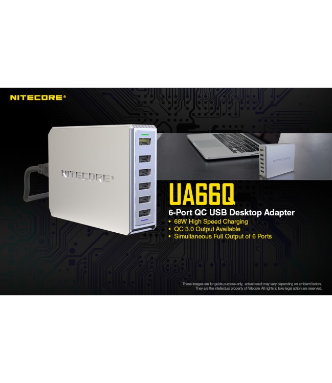 Nitecore UA66Q 6 ligzdu USB lādētājs - strāvas adapteris
