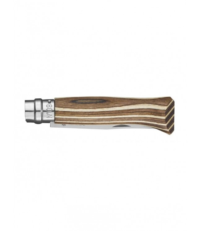 Opinel knife No.8 Laminated Brown with stainless steel blade and brown birch handle