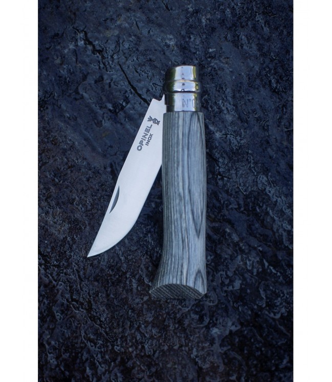 Нож Opinel №8 Laminated Grey с лезвием из нержавеющей стали и серой березовой рукояткой