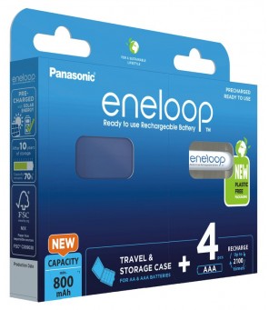 Panasonic Eneloop 4x R03 AAA 800mAh baterijas BK-4MCDEC4BE (+ kaste)