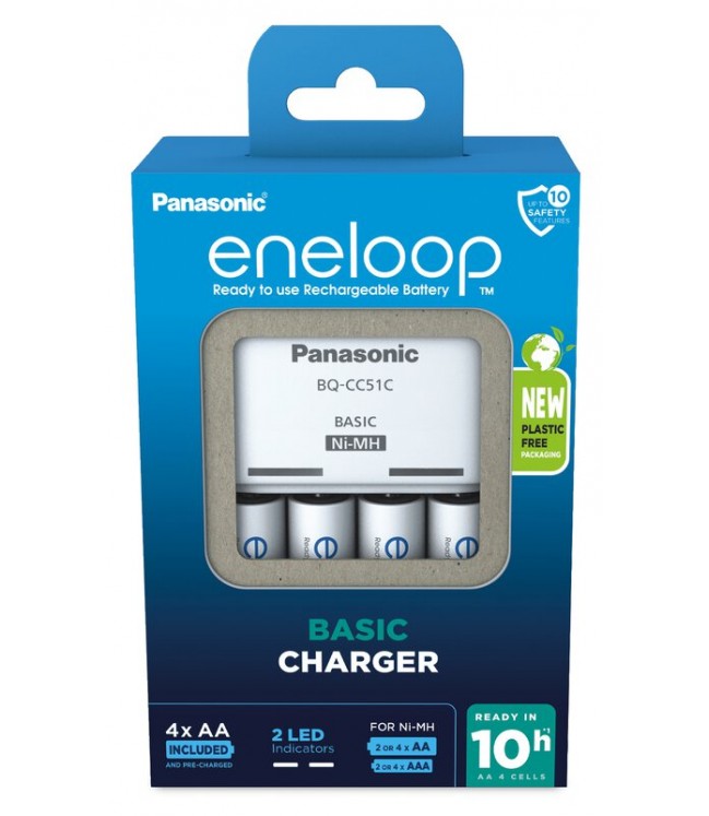 Panasonic Eneloop charger BQ-CC51 + 4 x R6/AA Eneloop 2000mAh Ni-MH BK-3MCDE