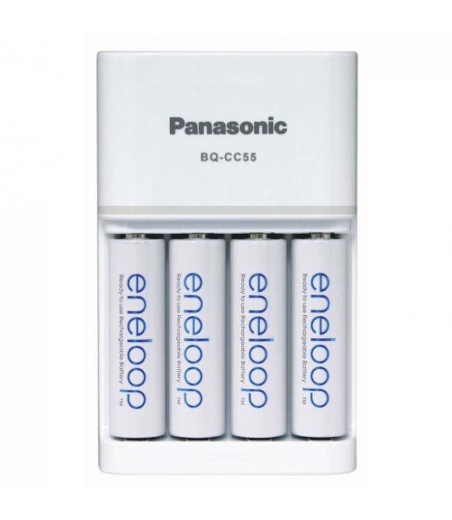 Panasonic Eneloop įkroviklis BQ-CC55 + 4vnt x R6 / AA Eneloop 2000mAh BK-3MCCE baterijas