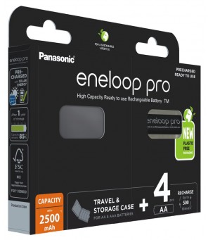 Panasonic Eneloop PRO R6 AA 2500mAh akumulatori x 4 + kaste BK-3HCDEC4BE