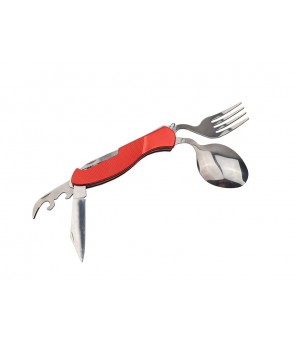 Folding knife with fork, spoon, bottle opener