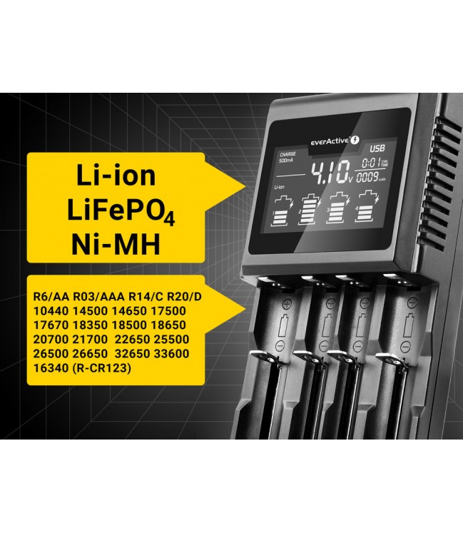 Универсальное зарядное устройство для цилиндрических Li-ion и Ni-MH аккумуляторов everActive UC-4000