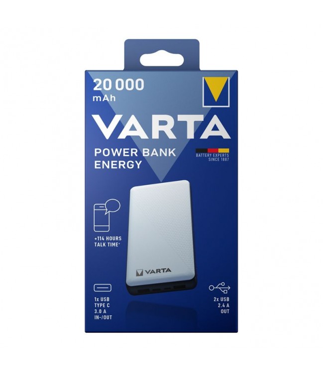 VARTA ENERGY 20000mAh rezerves ārējā barošanas akumulators, powerbank