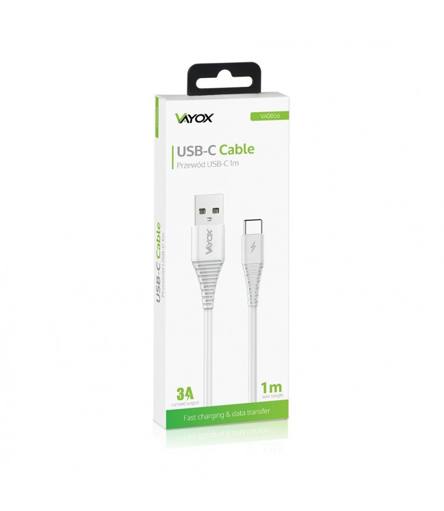Vayox VA0056 USB kabelis - USB Type-C 1m garš balts