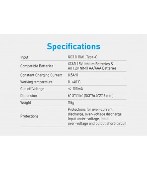XTAR BC8 lādētājs 1,5 V litija jonu AA / AAA akumulatoriem