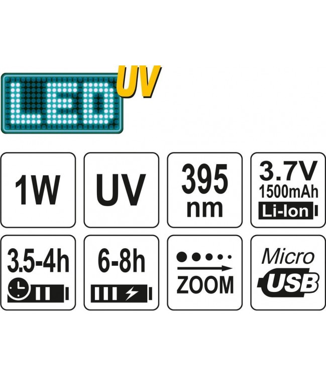Yato bezvadu lukturītis UV Li-ion 3,7V 1500 mAh