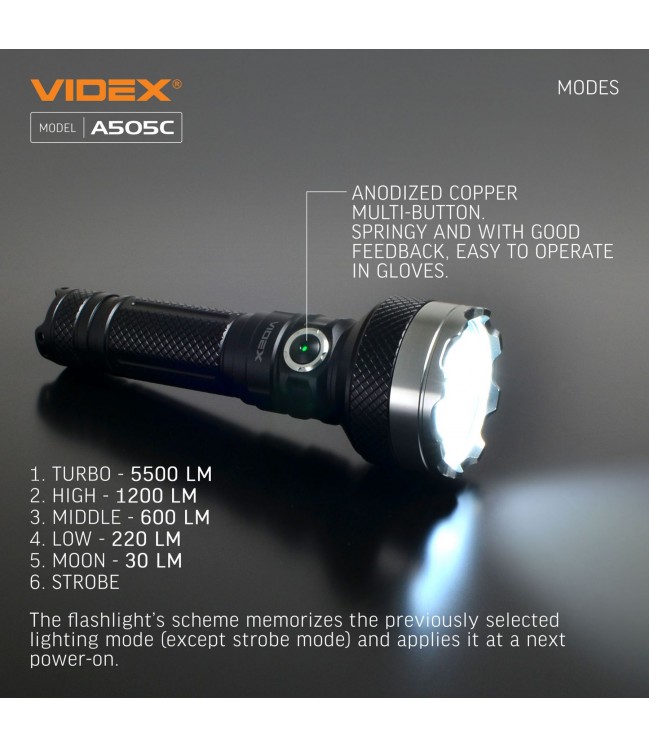 Фонарик VIDEX VLF-A505C 5500лм 5000К