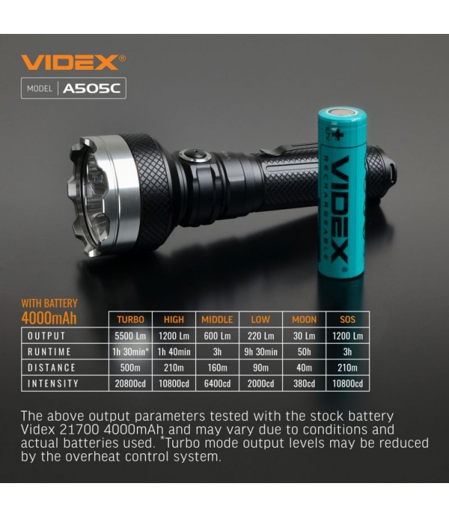 Flashlight VIDEX VLF-A505C 5500lm 5000K